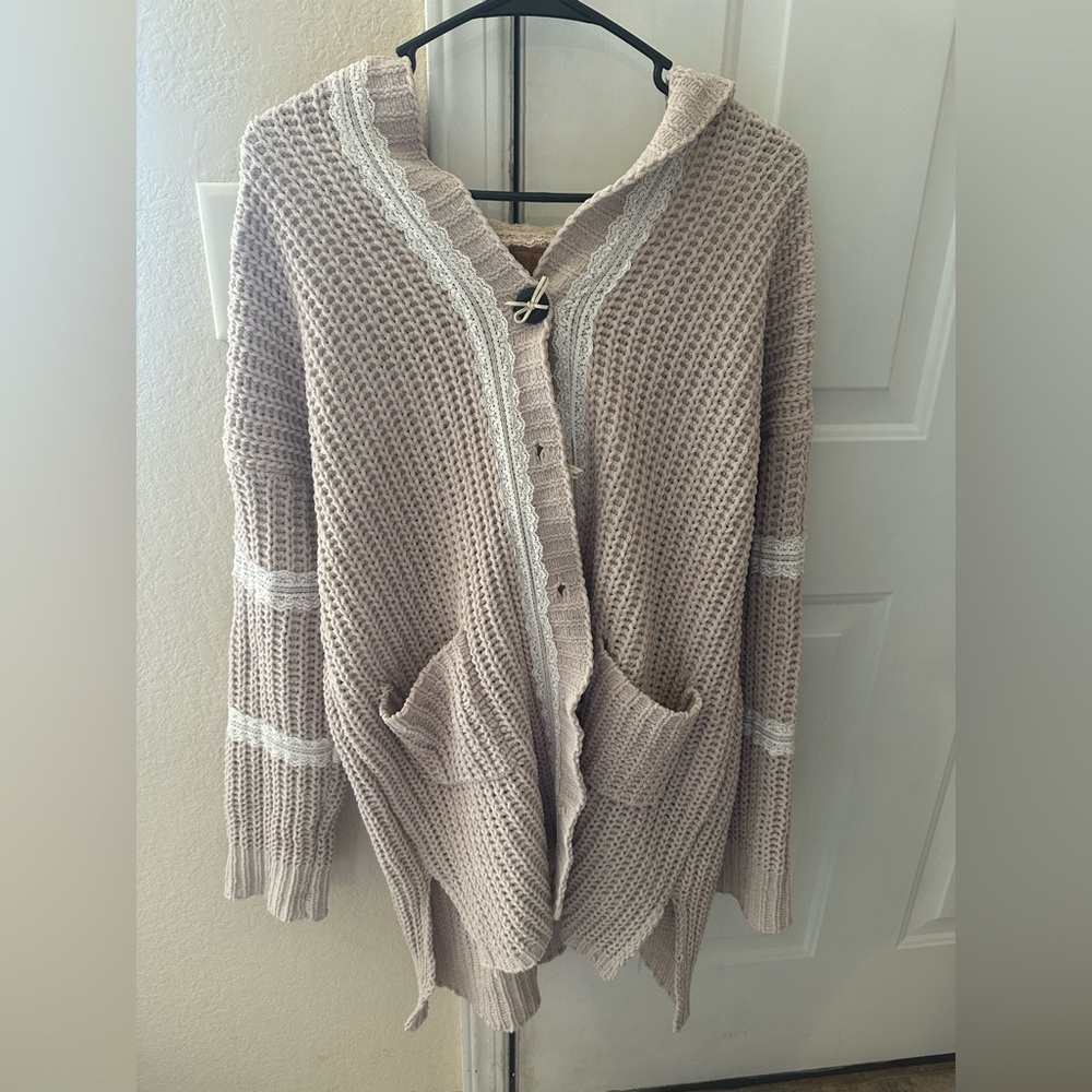 Long tan sweater with hood